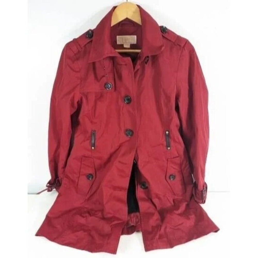 Michael Kors Red Medium Length, Double Lined, Button Down Jacket Size M, No Belt